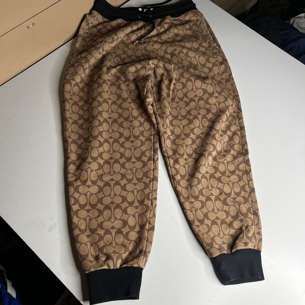 Coach Mens Signature Monogram Joggers Khaki Brown Sweatpants Size M